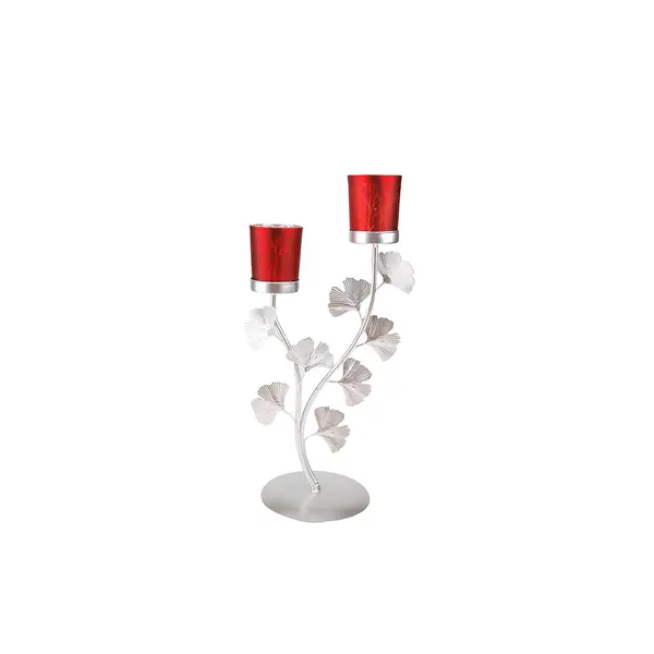 BOUGEOIR DOUBLE GINKGO ROUGE/ARGENT