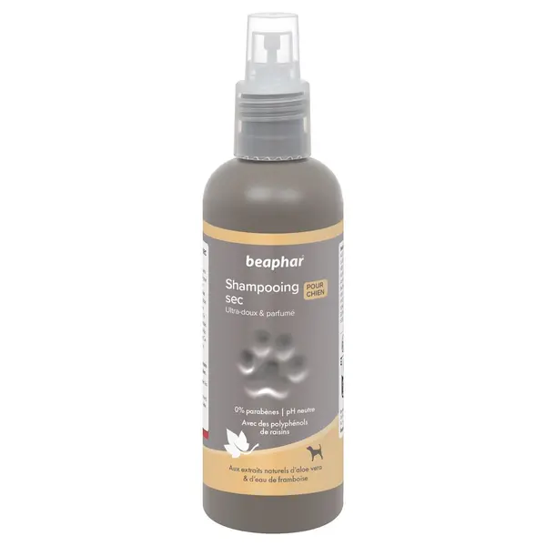 Shampooing sec extraits naturels d'Aloe Vera et d'eau de framboise, 200 ml- BEAPHAR