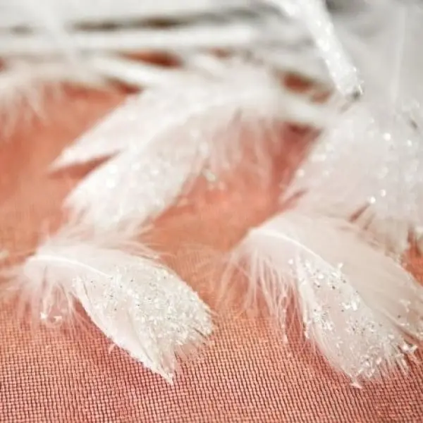 Plumes blanches pailletées- Lot de 20