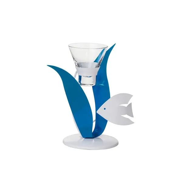 BOUGEOIR POISSON ALGUES BLEU/BLANC 1 COUPELLE – SATELLITE