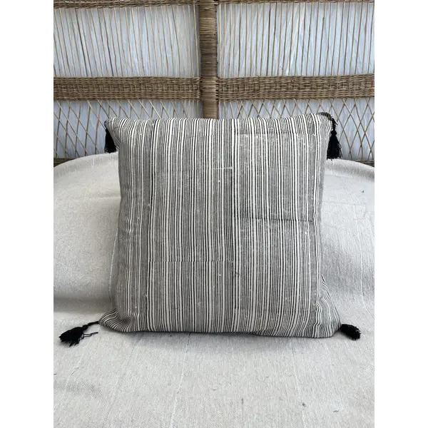 Housse coussin block print Inde rayé blanc et noir