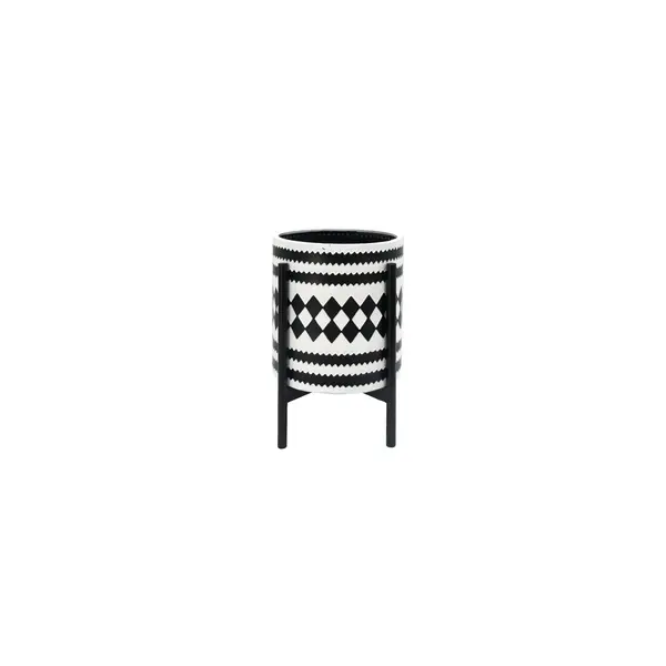 CACHE POT NOIR ET BLANC SUR PIED