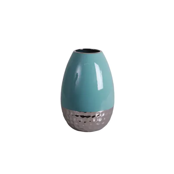 VASE BOMBE BLEU ARGENT TEXTURE