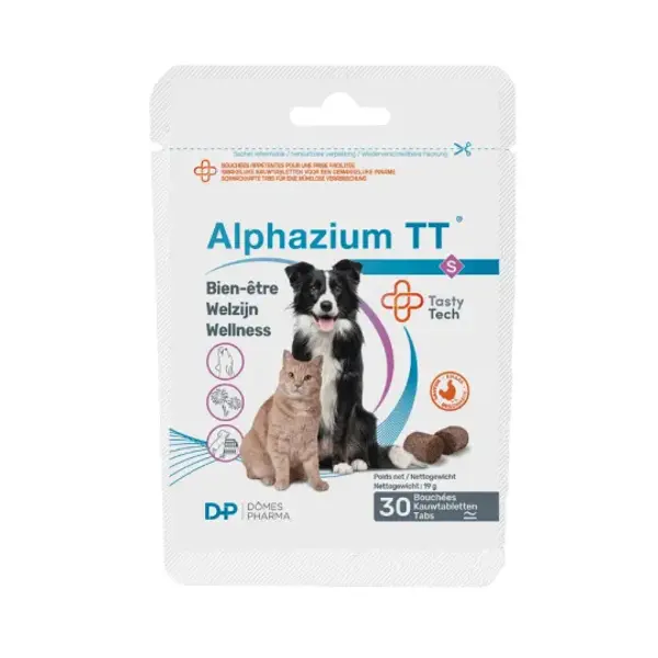 Alphazium  – bouchées anti-stress petit chien , chien moyen, grand chien et chat –  Sachet de 30 bouchées – TVM