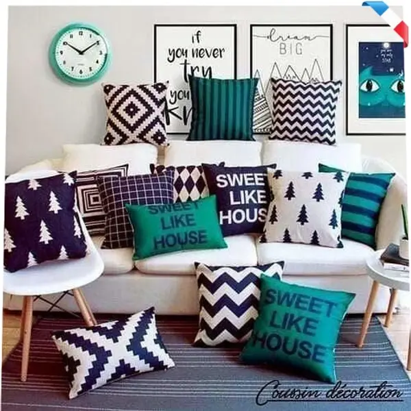 Housses de coussin scandinave bleu et noir