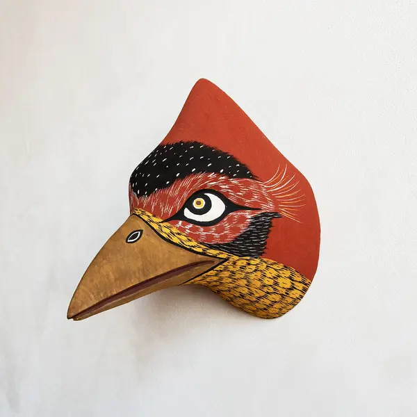 Masque Oiseau Cardinal en bois