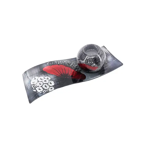 BOUGEOIR SUR PLAT DECOR COQUELICOT