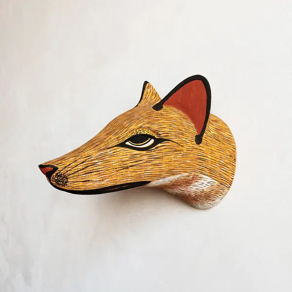 Masque Renard roux en bois