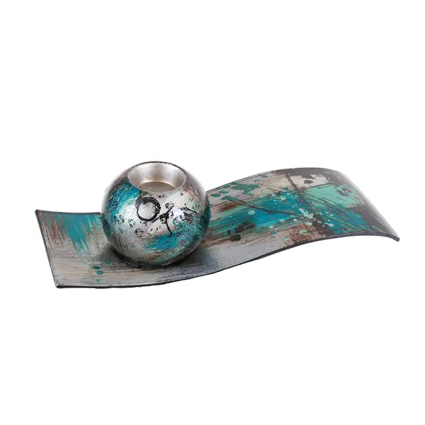 BOUGEOIR SUR PLAT DECOR ABSTRAIT BLEU