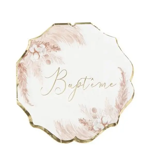 16 Serviettes « Baptême » – Pampas et Fleurs de Coton