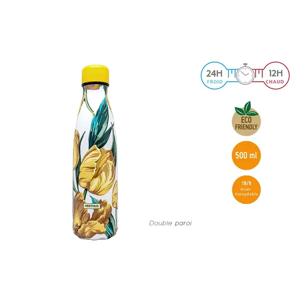 BOUTEILLE INOX 500 ML DOUBLE PAROI FLEURS JAUNES